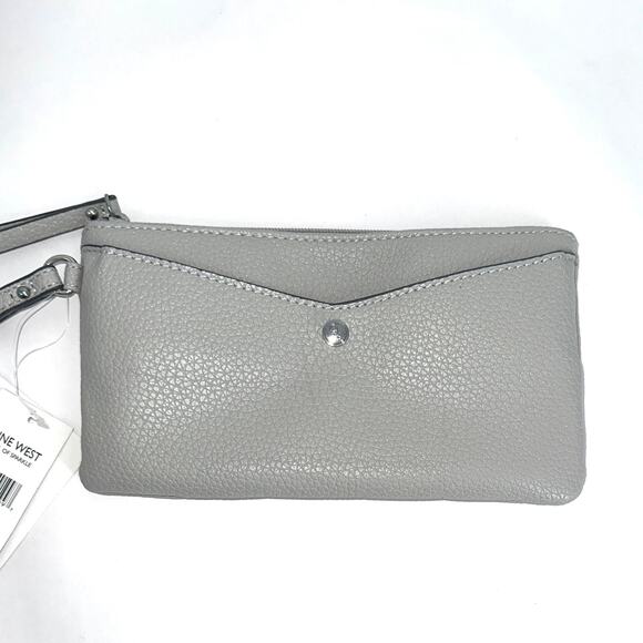 Nine West Sierra Tote Handbag with Matching Wallet Gray Navy Leather Purse NWT - Picture 13 of 16